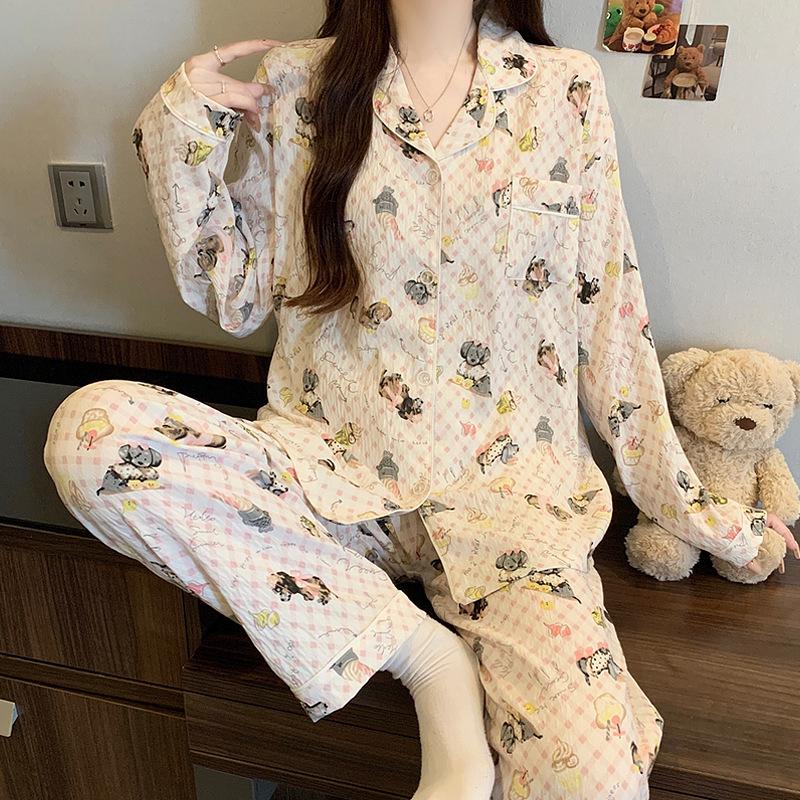 Idyllic Clouds Cotton Edge Princess Collar Pajamas Women'S Long Sleeves Trousers Homewear