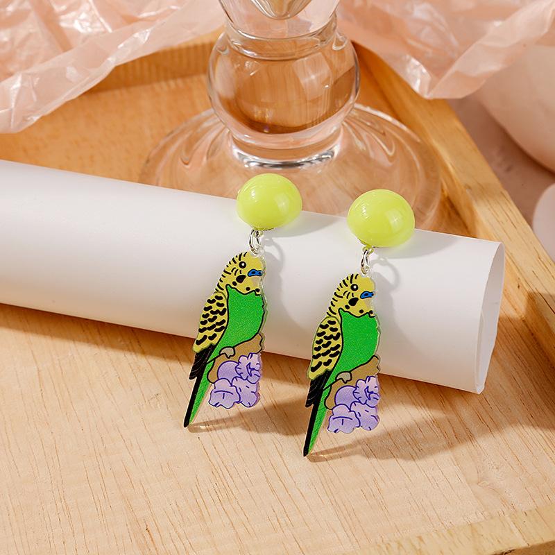 Sweet Cartoon Colorful Matching Magpie Parrot Flower Earrings Fashionable Small Fresh Girl Stud Earrings Ear Jewelry