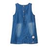 LittleSpring Kids' Denim Jumper Skirt with Floral Embroidery and A-Line Design, Size 100, for Girls