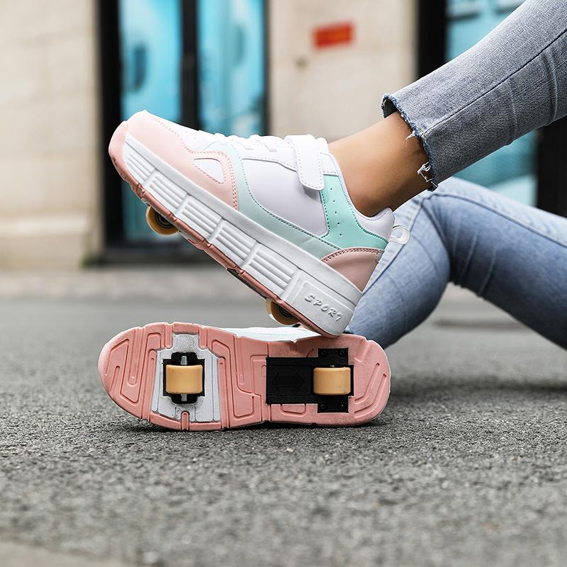 Boy's Plus Size Fashionable Thick Soled Roller Skates Girl's Wheeled Sports Shoes Outdoor Sneaker
