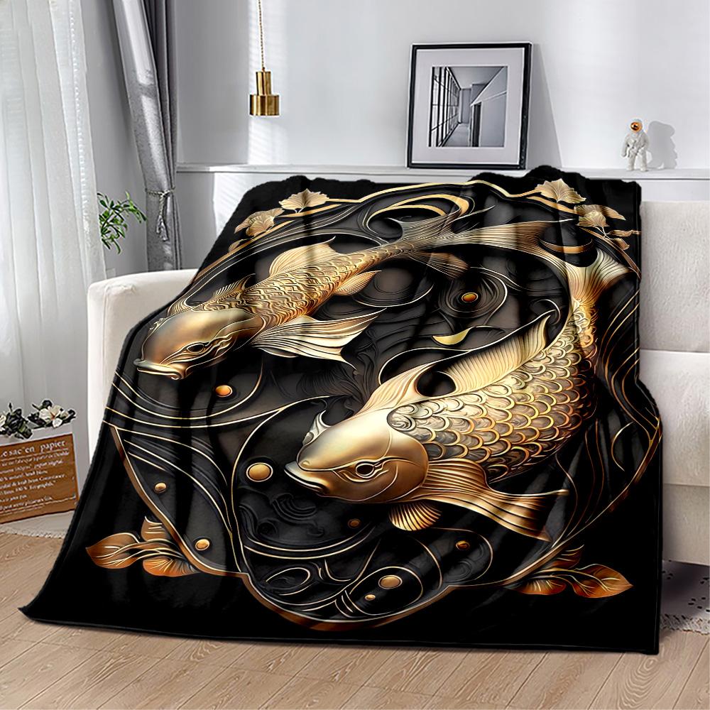 Koi Fish Blanket Soft & Cozy Suitable for Bedding Picnics Bed Four Seasons Universal Modern Style Suitable for Gifting Relatives and Friends