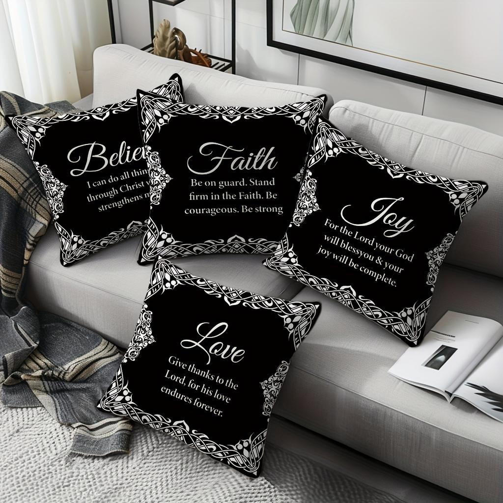 1/4pcs Believe Faith Joy Love Christian Themed Pillowcases Sofa cushion cover home bedroom room decoration
