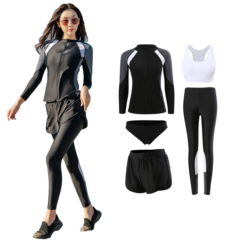 

Женский купальник рашгард YFMAYI, набор из 5 предметов, защита от УФ-лучей, длинные рукава, открытая передняя часть, амфибийный, влагоотводящий, быстросохнущий