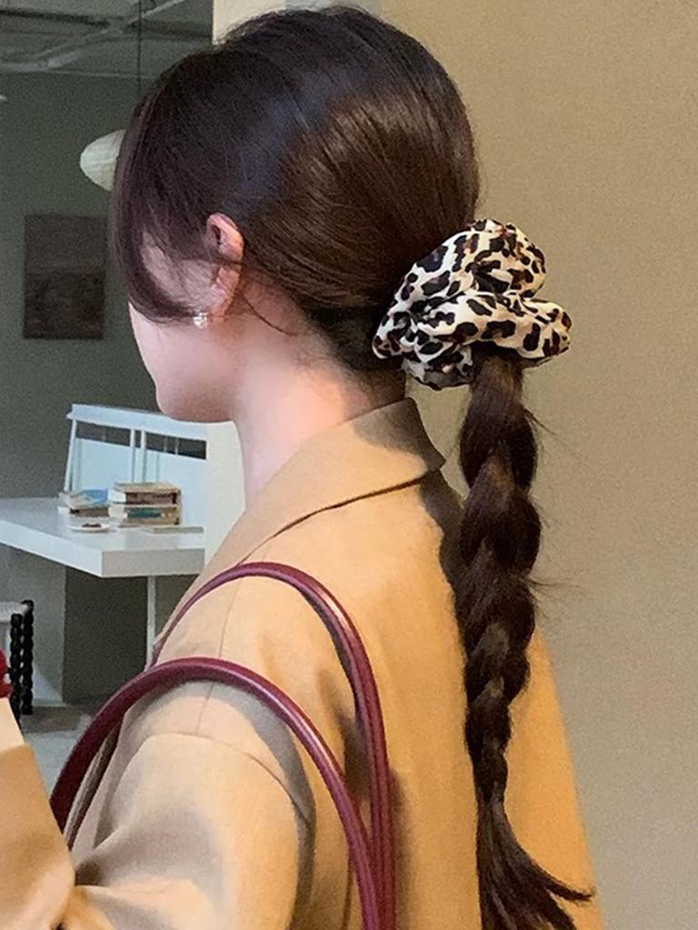3-Piece Leopard Cow Print Elastic Hair Ties, Animal Style Girls Hair Bands, Ponytail Holder Fashion Rubber Bands Hair Accessorie