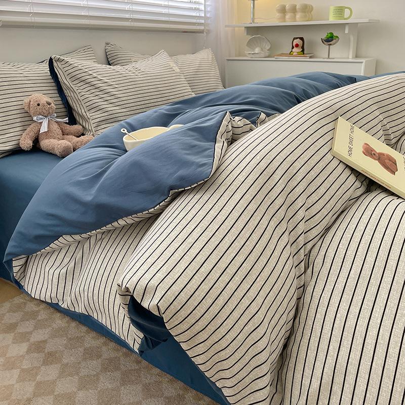 Simple Pure Cotton Four-piece Set Plaid Pure Cotton Bed Sheet Quilt Cover Bed Sheet Type Pure Cotton Dormitory Three-piece Set