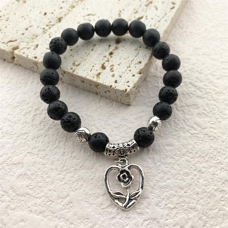 Minimalistický náramek z přírodního kamene 8 mm Dámský sanskrtský jógový meditační korálkový náramek Šťastný květinový náramek