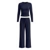 Womens Solid Color Casual Long Sleeve Top Pants Set Streetwear