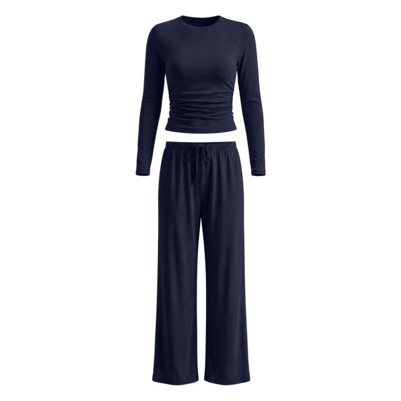 Womens Solid Color Casual Long Sleeve Top Pants Set Streetwear