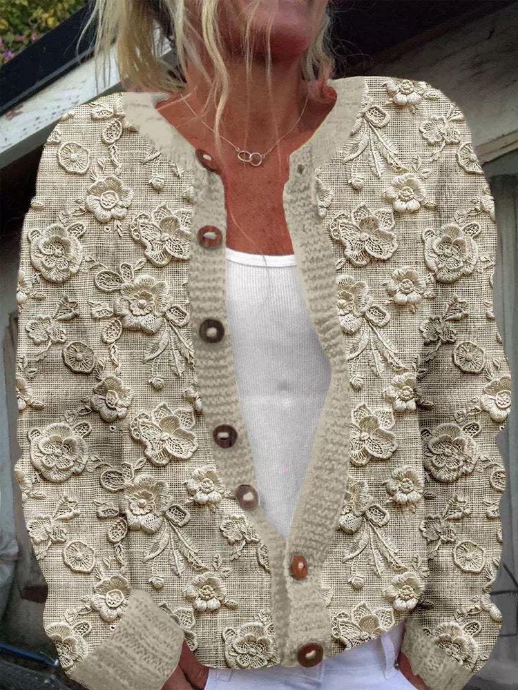 European Style 3 D Print Cardigan Knitted Jacket Spring and Fall Women 7 Sweater