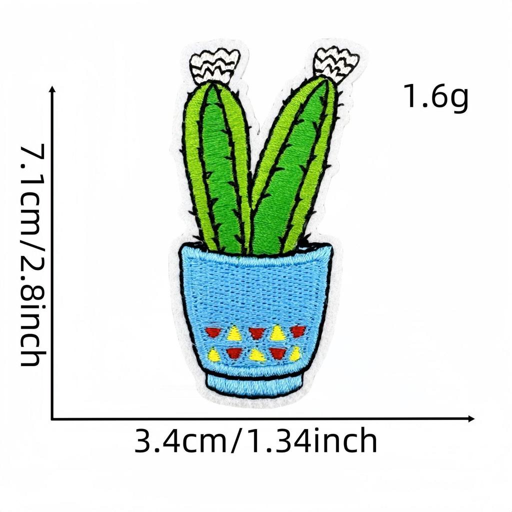 Cartoon Cactus Embroidered Cloth Patch with Hot Melt Adhesive