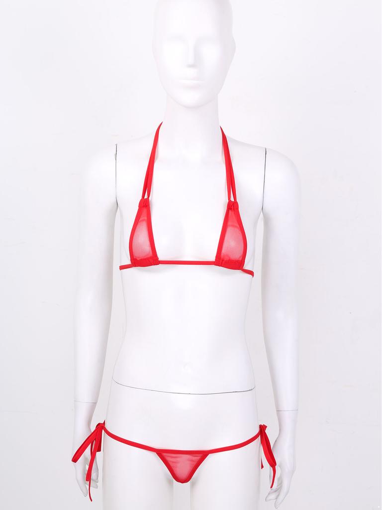 Damski Siateczkowy Zestaw Bikini na Ramiączkach Przezroczysty Design Mikro Trójkątne Stroje Kąpielowe Do Noszenia na Plaży Basenie