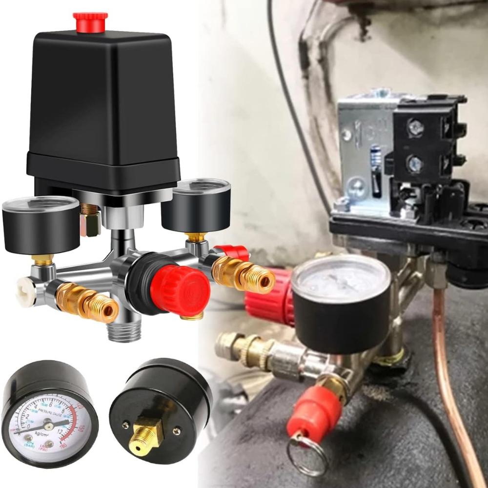 90-120PSI Air Compressor Manifold Switch Manifold Garzatore Air Compressor Pressure Switch Control 220-380 V Aluminium Alloy Bracket Easy D