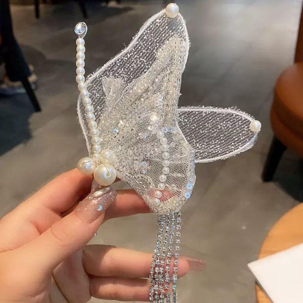 Beaded Pearl Barrettes Tassel Duckbill Clips Sweet Butterfly Hair Clips  Girls