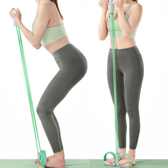 Extensor de gleznă cu pedale cu 6 tuburi, bandă de rezistență Figura 8, elastic pentru yoga, coardă de tragere pentru abdomene cu mâner, bărbați femei, tensioner cu pedale, aparat de exerciții, echipament de antrenament