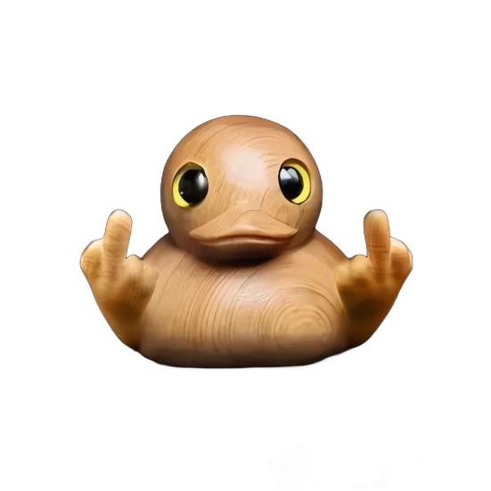 Wooden Middle Finger Duck Figurine Little Yellow Duck Statue Sculpture Handmade Animal Model Home Office Desktop Decoration Ornament