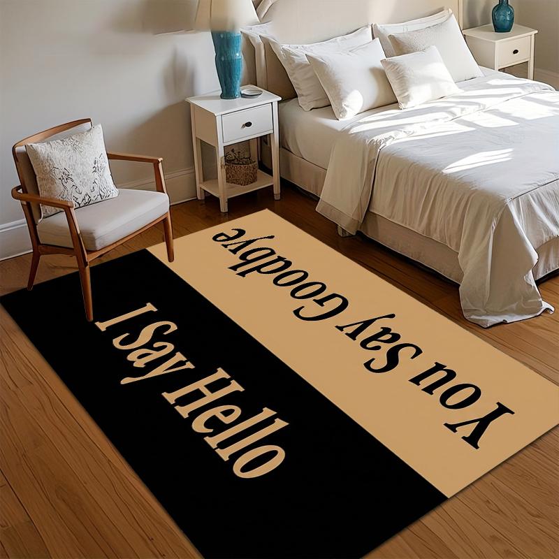 Schwarze und Beige Fußmatte mit Spruch Du sagst Auf Wiedersehen Ich sage Hallo Teppich für Eingangsbereich Schlafzimmer Wohnzimmer Verspielter Wohnakzent