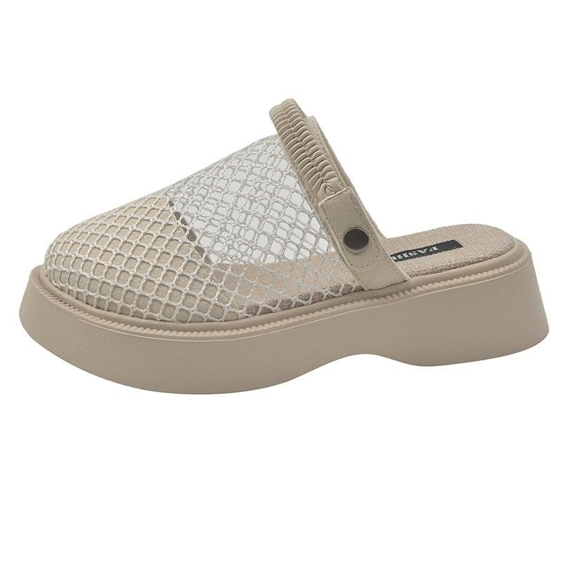 thick-soled sandals, one shoe for women, two summer breathable linen mesh shoes, bag head and half slippers, and embroidered mesh sandals