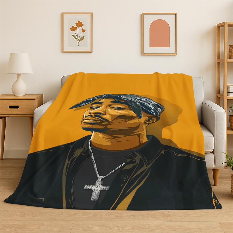 Rapper Eminem Tupac 21pac Hip Hop Rap God Flannel Blanket Soft Warm Throw Blanket for Bedroom Living Room Bed Travel Picnic 75X95CM