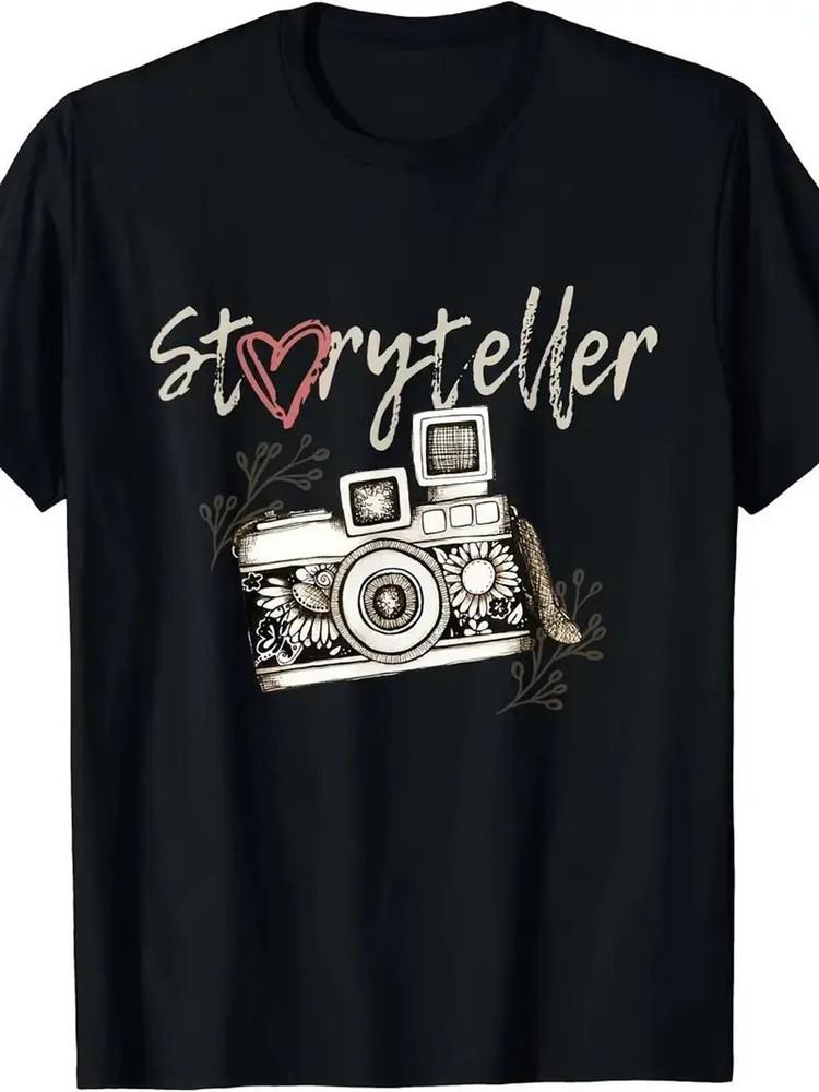 

Storyteller Camera Print Men039;s Cotton T-ShirtCasual Round Neck Short Sleeve Unisex T-Shirt XXL