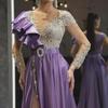 2025 Spring European & American Women's Satin Gold-Purple Sequined Evening Dress