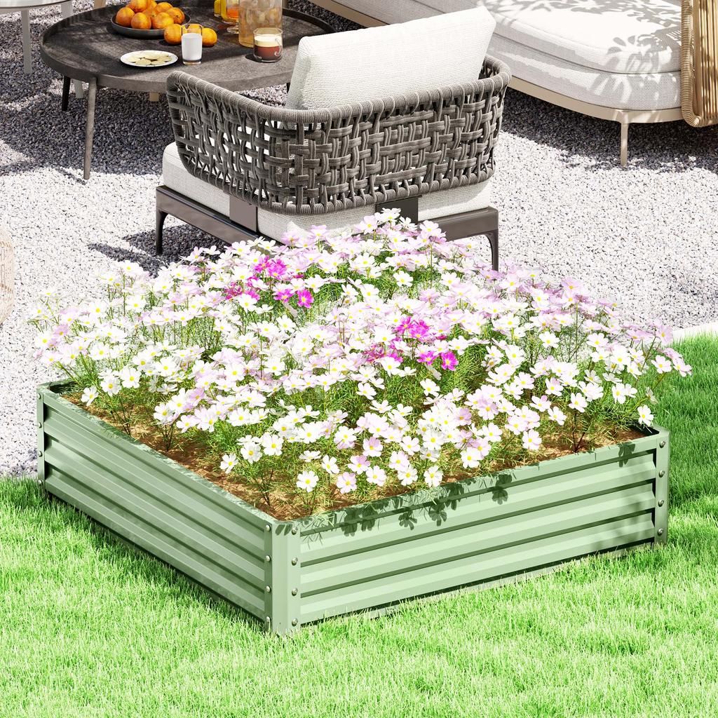 Square Raised Garden Bed Box with Weatherized Steel Frame for Vegetables, Flowers, & Herbs, 120 X 120 X 30cm, Light Green