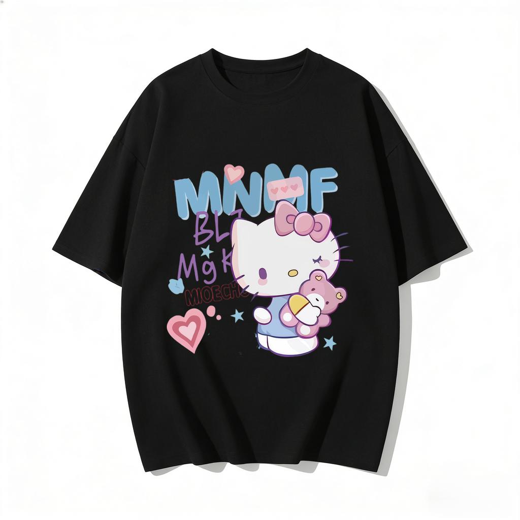 2026 New Cute Kitty Cat Print Teddy Bear Tshirt Set Casual Familystyle Clothing Parentchild Tshirt Top