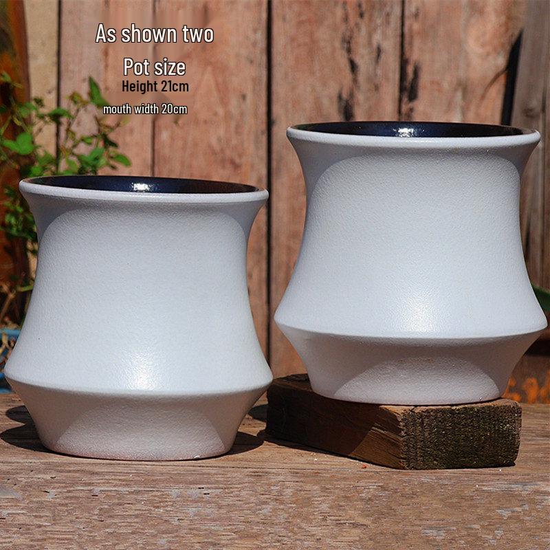 Handgefertigter weißer Grobkeramik-Blumentopf im europäischen Stil für Grünpflanzen, Rosen, Hortensien und Sukkulenten