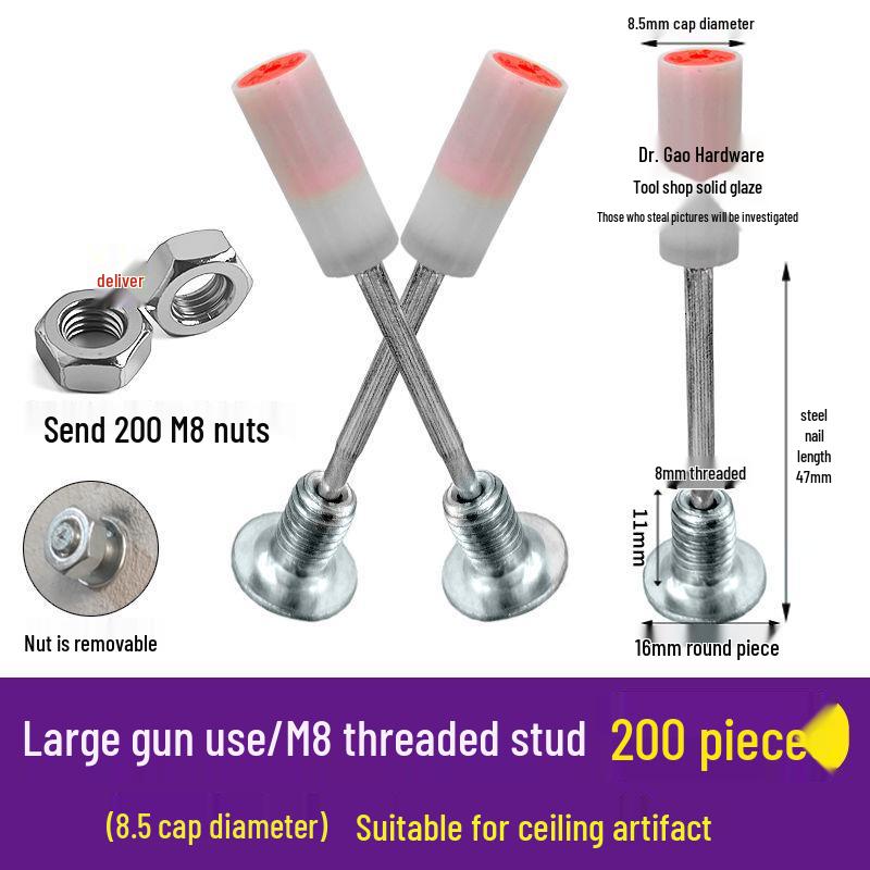 M8 Threaded Powder-Actuated Nail Gun with Removable Screw for Ceiling Lights