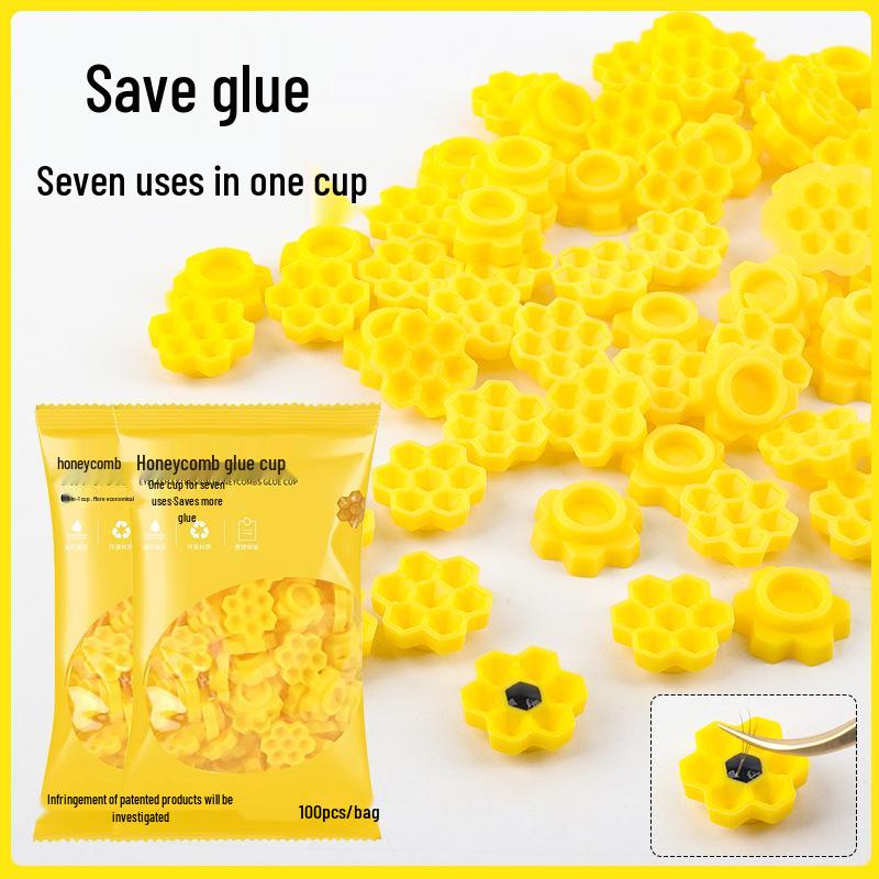 100-Pack Grafting Eyelash Glue Delay Cups - 7-Hole Honeycomb Design for Lash Extensions