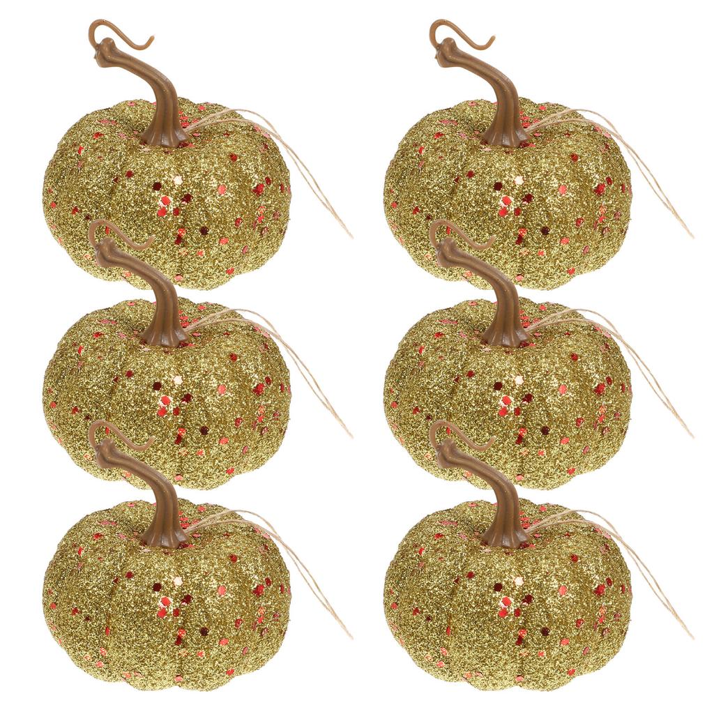 6Pcs Lifelike Sparkling Glitter Pumpkins Halloween Party Decor Fake Fall Harvest Ornament Mini Table Centerpiece Mantel Display