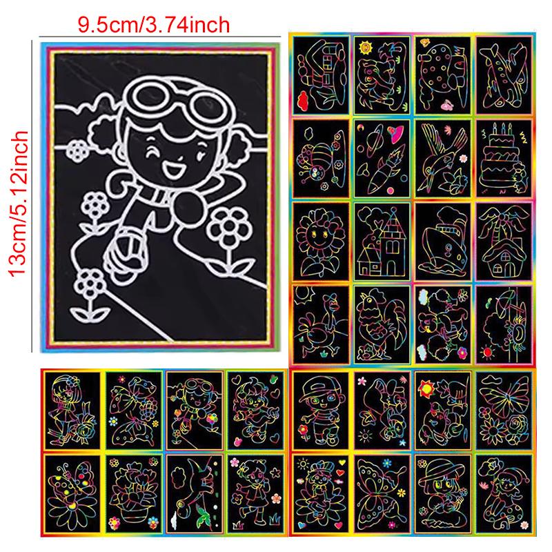 10Sheets Scratching Painting Paper Set Cute Cartoon Mix Style DIY Handmade Graffiti Supply Festival Birthday Party Souvenirs ZYF