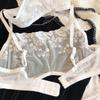 Sexy Lace Flower Embroidery Lingerie Set for Women French Ultra-thin Mesh Transparent Bra Detachable Decoration Chain Underwear
