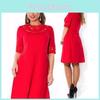 Vestito da donna a girocollo taglie forti, tinta unita, in comodo misto cotone