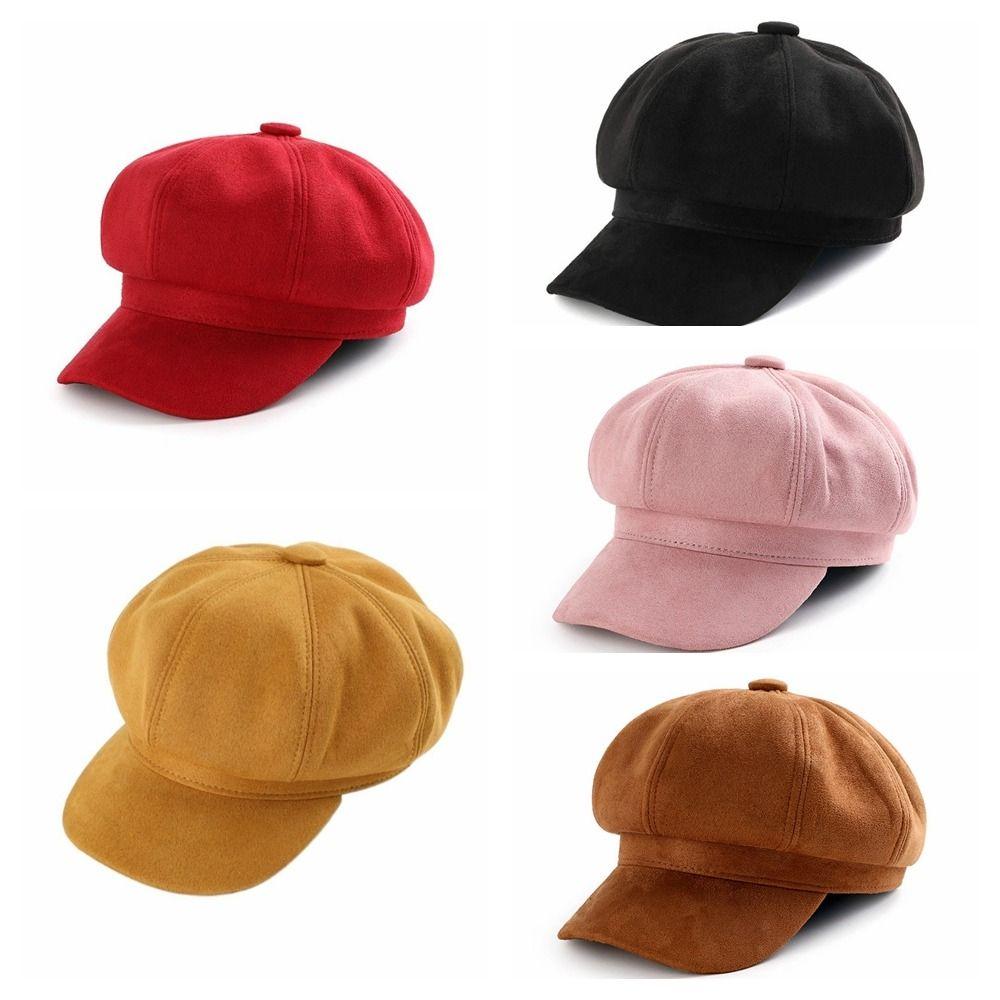 Korean Style Suede Octagonal Hat Solid Color Painter Cap Casual Newsboy Cap  Daily