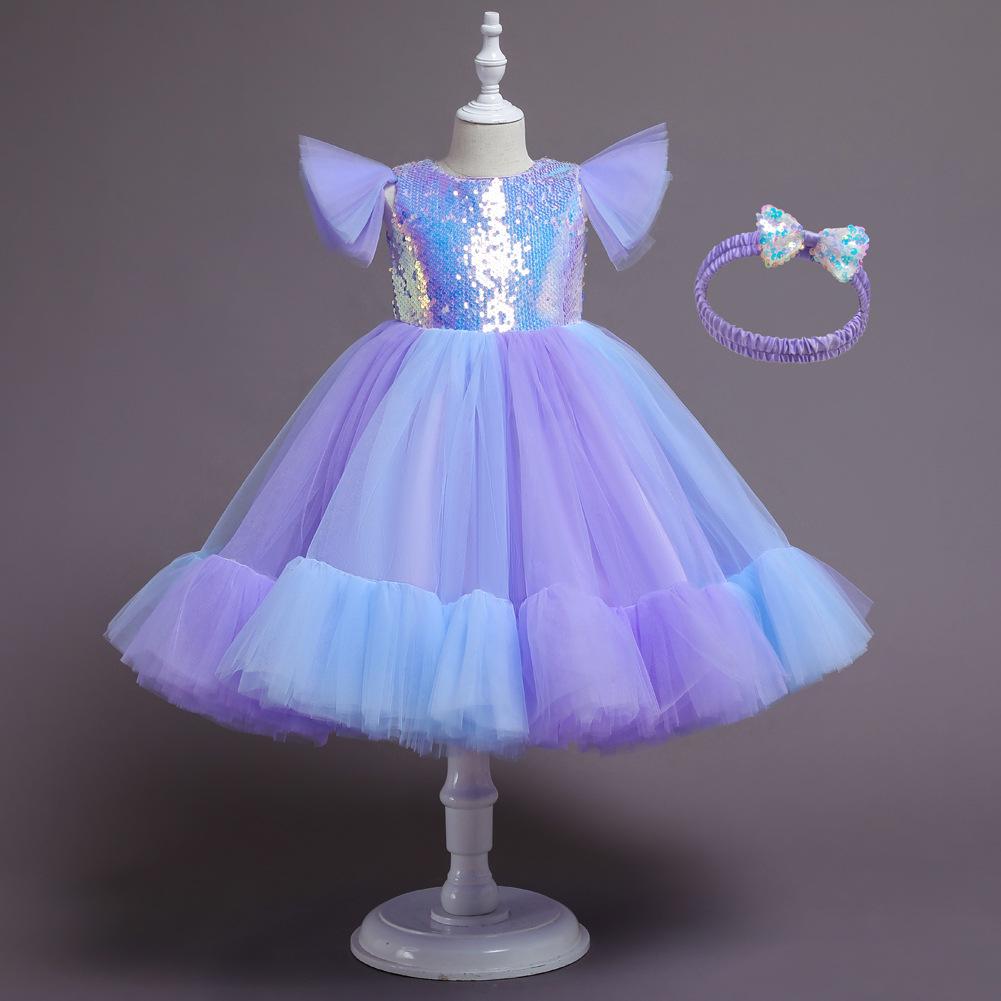 

European Hot-Selling Girls Sequin Princess Dress - Puffy Skirt for Little Hosts & Performances 130cm фіолетовий