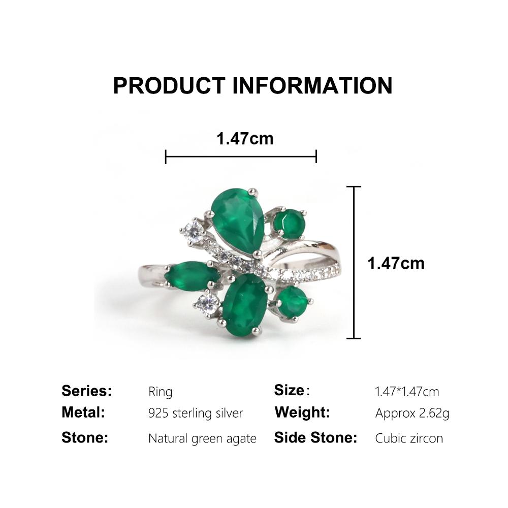 Exquisite 925 sterling silver ring Natural Green agate real gemstone fine jewelry for women's wedding proposal gift