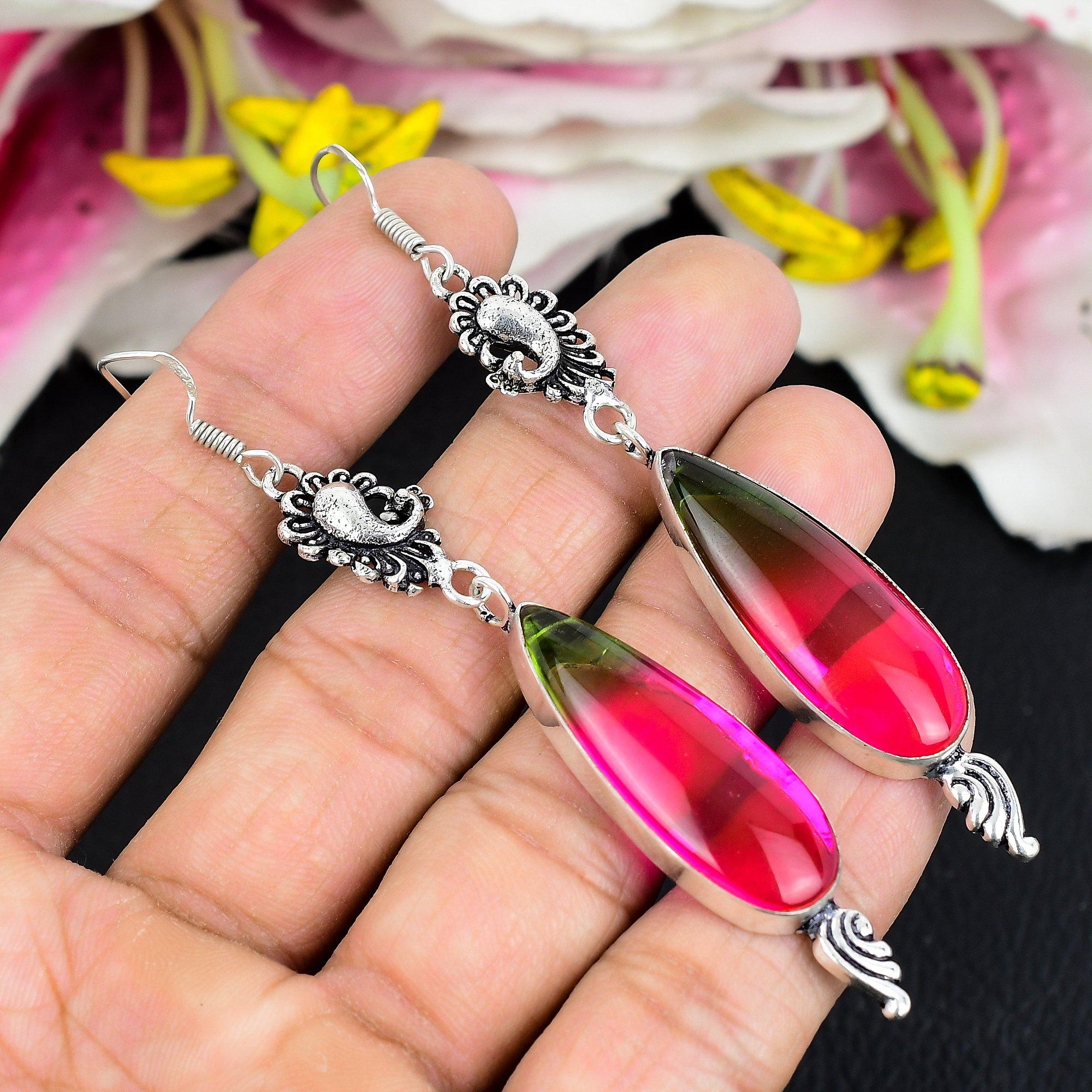 

Bi-Color Tourmaline Gemstone 925 Sterling Silver Jewelry Earring 3.59 KG-1743