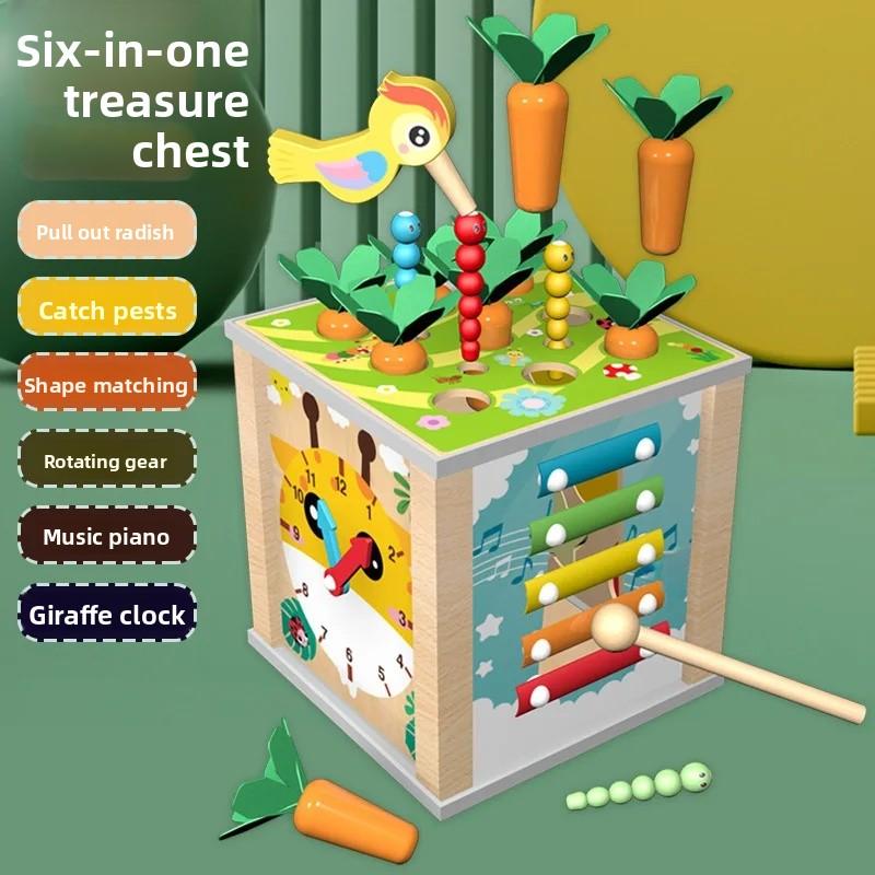 Montessori Wooden Multifunctional Bead Maze Cube - Preschool Toy for Babies & Kids, Developmental Toy with Xylophone & Clock