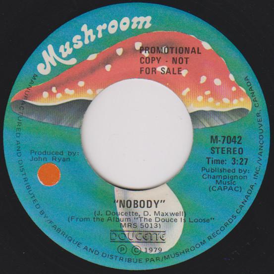 

7-дюймовая пластинка DOUCETTE Nobody M7042PROMO Mushroom Record 1979 Канада Рок Б/у