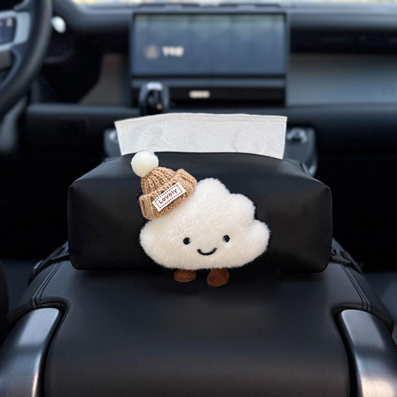 High Quality Leather Car Tissue Box For Armrest Paper Holder Cute Cartoon Bow Cloud Auto Hanging Back Seat Headrest Storage Bag