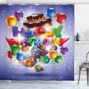 Set Tende da Doccia per Festa di Compleanno, Mostriciattoli La Celebrazione Coni Pioggia e Palloncini, Decorazioni Bagno in Poliestere Tende da Bagno