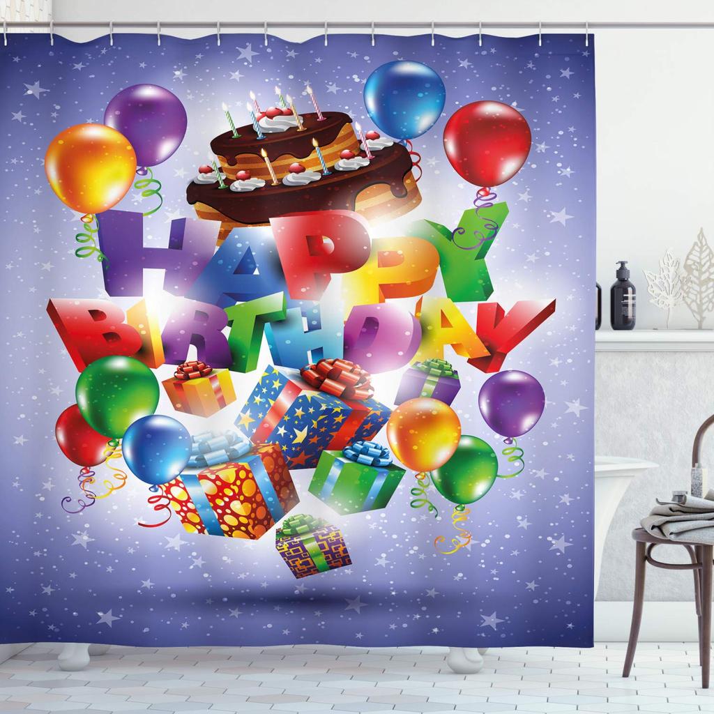 Set Tende da Doccia per Festa di Compleanno, Mostriciattoli La Celebrazione Coni Pioggia e Palloncini, Decorazioni Bagno in Poliestere Tende da Bagno