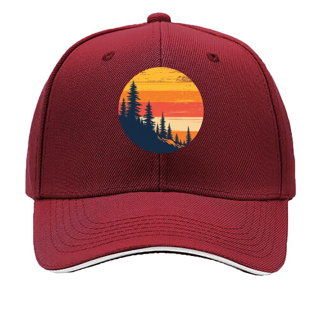Retro Sunset Pine Forest Silhouette Sandwich Baseball Cap Sun Cap Outdoor Workouts Hat