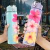 1PC Plumeria Flower Illustration 750ml Color Plastic Sports Water Bottle Leakproof Flip Straw Lid Suitable for Sports Office Home Use