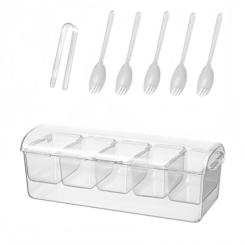 Chilled Condiment Server 5 Compartment Acrylic With Lid Clear For Salad Chilled Serving Tray Ice Serving Bowl Clear Salad 5 grids