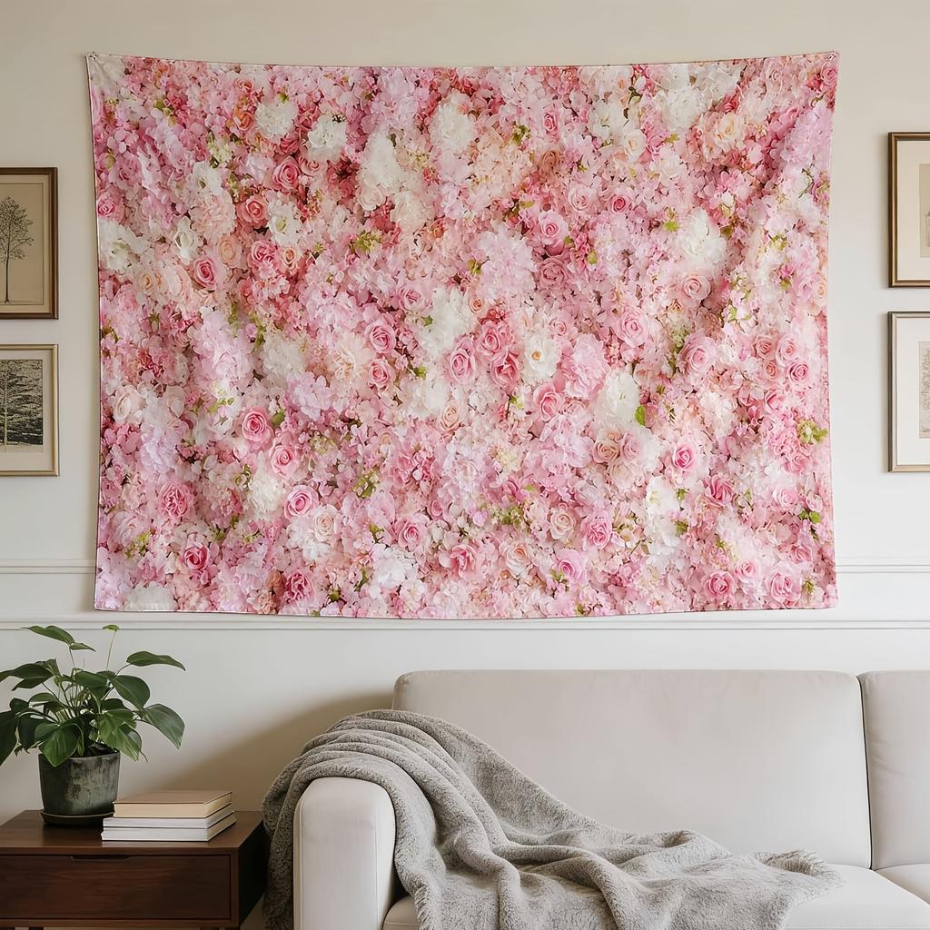 Exquisite Tapestry with Pink Bloom Wall Pattern, Ideal for Living Room Bedroom Office Decor And Home Party Wall Decoration