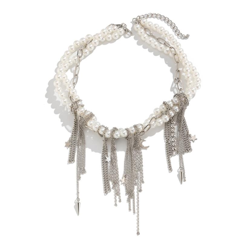 Exquisite Star Moon Heart Tassels Necklace Adjustable Length Neck Chain Daily Wear Accessory for Fashion Forward Ladies