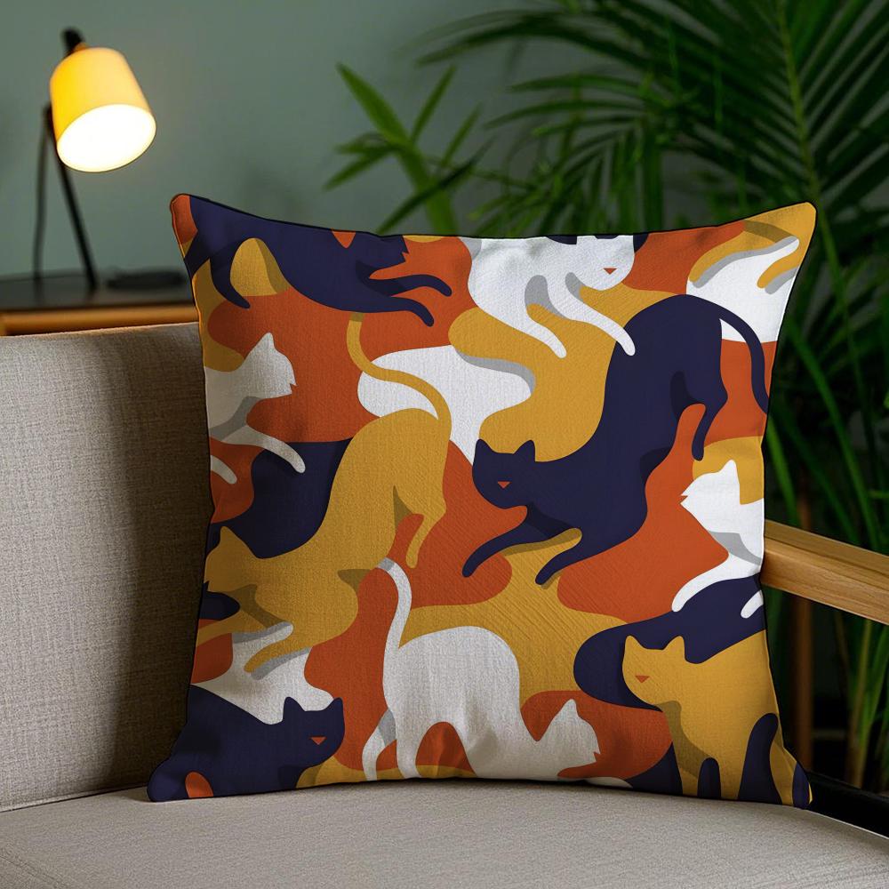 Cute Cat Cushion Cover Soft Short Plush Double-Sided Printing Home Decor Machine Washable Pillow Case Gift