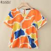 ZANZEA Women Casual Round Neck Summer Short Sleeve Print Blouse