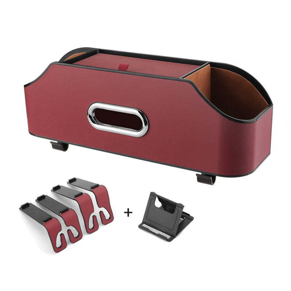 Car Seat Back Storage Box Multifunctional Auto Tissue Universal Genuine Leather Backseat Water Cup Holder Hanging Hook Organizer